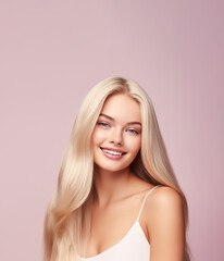 Wall Mural - Beautiful smiling blonde woman with healthy shiny long hair