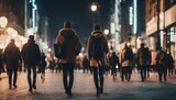Fototapeta Londyn - crowd of people walking on city street