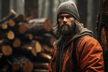 Man lumberjack in a forest