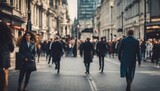 Fototapeta Uliczki - Walking people blur. Lots of people walking in the City of London. Wide panoramic view of people crowded