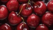 Fresh Cherry , seamless background, adapted with glistening drops of water, top view 