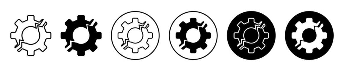 Poster - broken gear icon. disconnected or false connection in industrial work due to malfunction or failure 