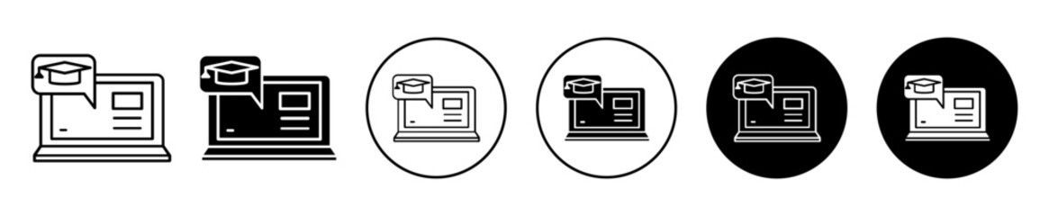 Poster - E learning icon. online digital display to learn and studying diploma or graduation course from university symbol set. e learning or virtual academy study education in laptop vector line logo