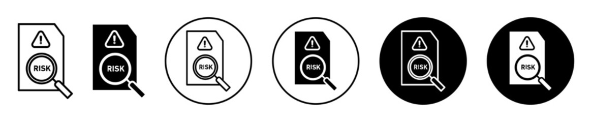 Poster - Risk icon. risky data report analysis or examination symbol set. danger or error in research document paper vector line logo. avoid risk in investment sign