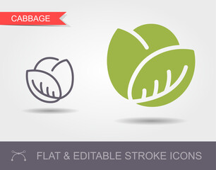 Wall Mural - Cabbage. Line icon with editable stroke with shadow and flat icon