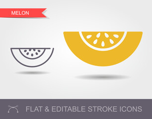 Canvas Print - Illustration of melon line icon with shadow. Outline icon with editable stroke and flat icon