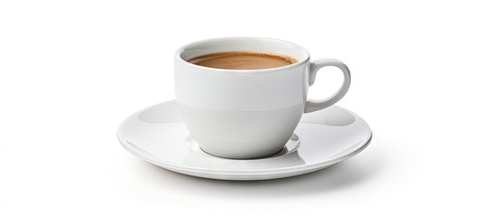 Aufkleber - White coffee cup against white background Copy space image Place for adding text or design