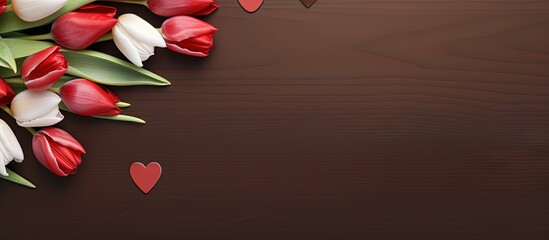 Aufkleber - Valentine s Day themed with chocolates hearts and red tulips Copy space image Place for adding text or design