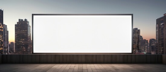 Poster - Sunny 3D rendering of a mock up white billboard on a modern skyscraper at sunset Copy space image Place for adding text or design