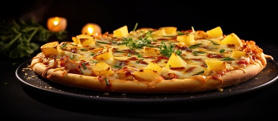 Poster - Vegetarian pizza with potatoes Copy space image Place for adding text or design