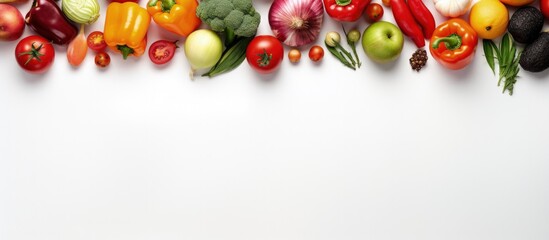 Poster - Top view of white background with fresh produce Copy space image Place for adding text or design