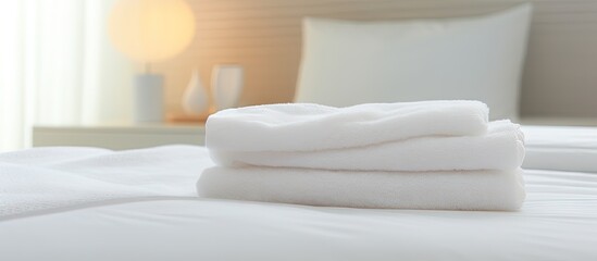 Poster - white towel on the bed Copy space image Place for adding text or design