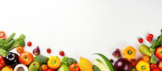 Poster - Top view of white background with fresh produce Copy space image Place for adding text or design