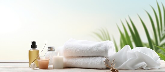 Poster - Spa treatment composed on table Copy space image Place for adding text or design