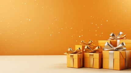 orange gift boxes with gold ribbon.black friday sales banner concept