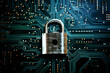 Cyber security Concept with Close-Up of Computer Motherboard, Safety Lock, Verified Credentials, and Login – Wide Banner Design for a Trustworthy Connection Securing the Digital Frontier