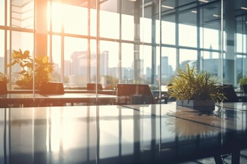 Poster - A laptop sits on a table placed in front of a window. Suitable for office, work, and technology-related concepts