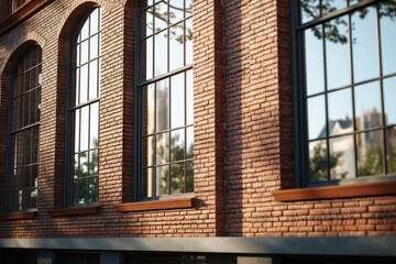 Poster - A red brick building with a clock on its side. Suitable for architectural, historical, or urban themes