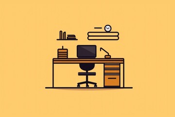 Poster - A desk with a computer and books. Perfect for office or education-related projects