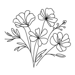 Wall Mural - Hand drawn lily flower collection. Set of outline daylilies painted by ink. Black isolated garden sketch vector on white background. Herbal decorative print elements