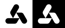 Triangle With 3 Rounded Shapes As Logo, Icon Or Design Element. Black Shape On A White Background And The Same White Shape On The Black Side.
