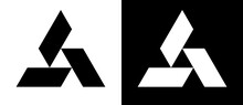 Triangle With 3 Parallelograms As Logo, Icon Or Design Element. Black Shape On A White Background And The Same White Shape On The Black Side.