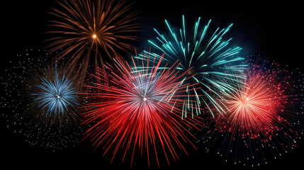 Poster - Close-up colorful fireworks on black background.