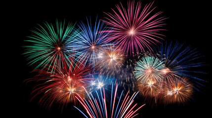 Poster - Colorful firework display on a black background. Celebration happy new year and merry christmas.