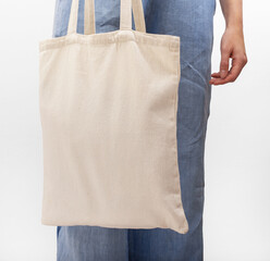 Canvas Print - Natural textile shopper, eco-friendly beige linen tote bag