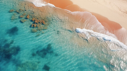 Poster - Aerial View of Pristine Beach and Coral Reefs Background