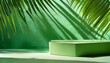 abstract green background with shadow of palm leaves for the presentation of a cosmetic product a scene with a geometric backdrop podium for product promotion beauty natural eco cosmetic showcase