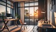 home interior design concept home studio working study room contemporary design scheme in evening time sunset dramatic light ai generate