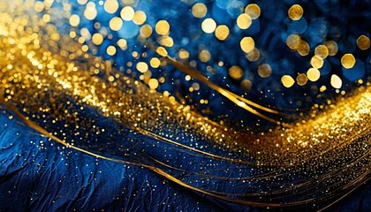 an abstract background featuring dark blue and golden particles christmas golden light shines creating a bokeh effect on the navy blue background gold foil texture is also present generative ai