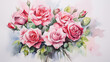 Bouquet of fresh pink roses, watercolor