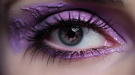 Wall Mural - closeup shot of woman eye iris and creative makeup with dye and paint, macro of creative cosmetics makeup, beauty and fashion image