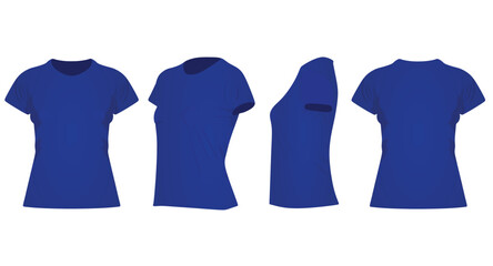 Blue  women t shirt. front side and back view. vector illustration