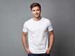 © Raanan - a young male model wearing a blank T shirt for use as mockup with blank background