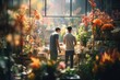 two men buying or arranging flowers or plants in a florist shop. Generative AI