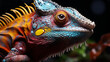 A colorful close up chameleon with a high crest on its head. generative ai