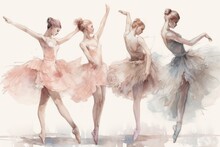 Ballet Dancers Gracefully Perform A Dance, Showcasing Exquisite Movements And Poise. Beauty, Precision, And Artistry Of Ballet As The Dancers Express Themselves Through The Fluidity Of Motion.