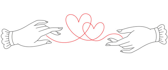 Wall Mural - hand with heart line art style vector illustration, valentines day clip art