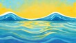 ocean water wave cartoon fun illustration copy space for text blue yellow calm lake ripples background for pool party lake camping or beach travel web banner backdrop graphic hand painted details