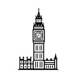 Fototapeta Big Ben - Big Ben tower (London, UK) silhouette isolated on white background. Vector flat illustration