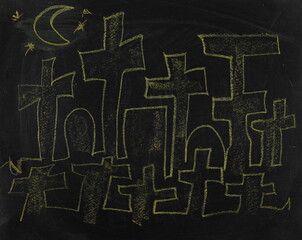 Wall Mural - Icon cemetery, hand draw chalk on chalkboard, blackboard texture