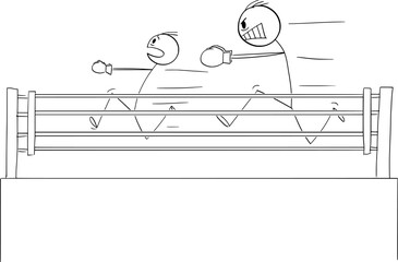 Poster - Person Fighting With Uneven Enemy, Vector Cartoon Stick Figure Illustration