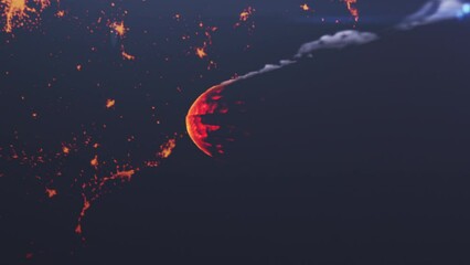 Wall Mural - giant asteroid burning toward earth continent at night cinematic view of meteor burning close to imp