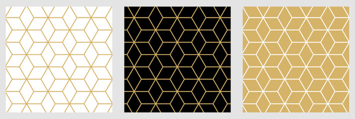 Aufkleber - Christmas luxury line pattern seamless cube and star abstract background gold color geometric vector.