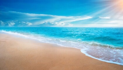 Wall Mural - sea beach and soft wave of blue ocean summer day and sandy beach background