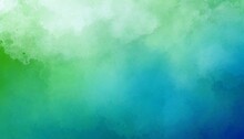 Abstract Blue Green Background With Texture Gradient Cloudy Light Green To Blue Colors With Soft Sponged Watercolor Painted White Misty Fog