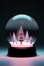 Snow Globe With Pink Christmas Trees On A Dark Black Background 
